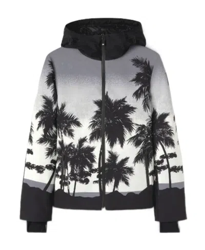 Palm Angels Black Printed Polyester Palm Ski Jacket In Multi
