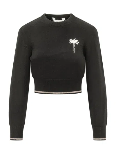 Palm Angels Palm Tree Round Sweatshirt In Black