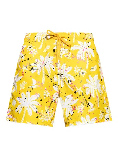 Palm Angels Palm-tree Swim Shorts In Yellow