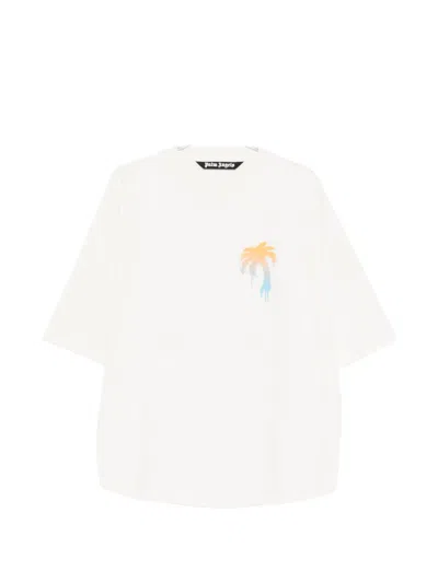 Palm Angels Crew Neck Graphic Short Sleeve Shirt In White