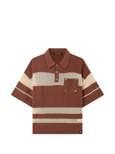 Palm Angels Palm Type Loose-knit Polo In Brown