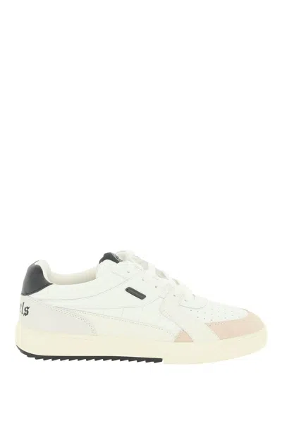 Palm Angels Palm University Leather Sneakers In Bianco/nero