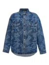 Palm Angels Printed Denim Oversize Shirt In Blue