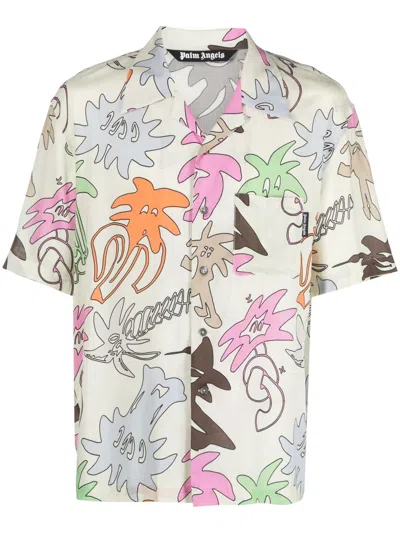Palm Angels Palmity Allover Bowling Shirt In Multicolor