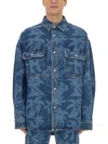 Palm Angels Printed Denim Oversize Shirt In Blue