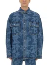 Palm Angels Printed Denim Oversize Shirt In Blue