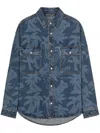 Palm Angels Printed Denim Oversize Shirt In Blue