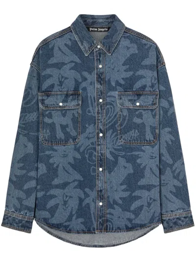 PALM ANGELS PALMITY LASER-PRINT DENIM SHIRT