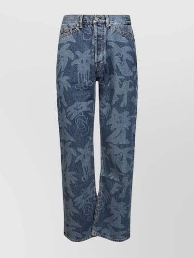 Palm Angels Lasered Denim Trousers With Belt Loops In Blu Light
