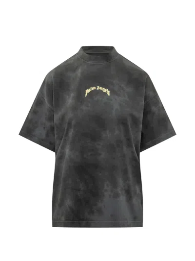 Palm Angels Palm-print Acid-wash T-shirt In Gray