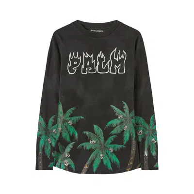 Pre-owned Palm Angels Palms And Skull Over Tee Long-sleeve 'black/green'
