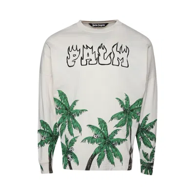 Pre-owned Palm Angels Palms And Skull Over Tee Long-sleeve 'white/green'
