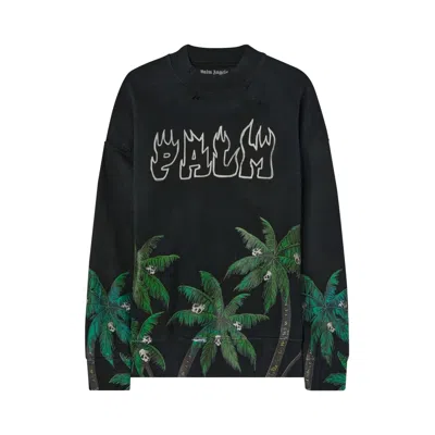 Pre-owned Palm Angels Palms And Skull Vintage Crew 'black/green'