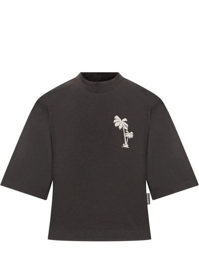 Palm Angels Palms Cropped T-shirt In Black Off White