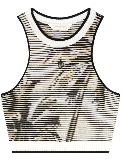 Palm Angels Palms Jacquared Knit Top In 0310 Off White - Black