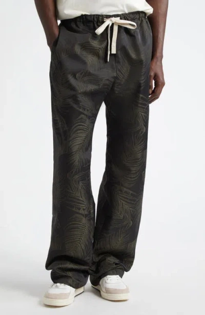 Palm Angels Palms Jacquard Drawstring Pants In Military Green