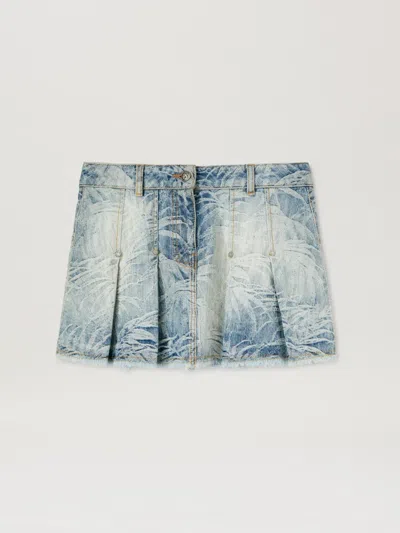 Palm Angels Blue Palms Jacquard Denim Miniskirt In Medium Blue