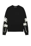 Palm Angels Black Sweater With Palms Motifs In Cotton And Wool Blend Man In Black