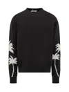 Palm Angels Black Sweater With Palms Motifs In Cotton And Wool Blend Man In Black