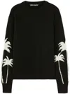 Palm Angels Black Sweater With Palms Motifs In Cotton And Wool Blend Man In Black