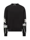 Palm Angels Black Sweater With Palms Motifs In Cotton And Wool Blend Man In Black Off White
