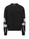 Palm Angels Black Sweater With Palms Motifs In Cotton And Wool Blend Man In Black