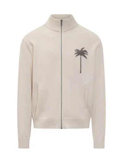 Palm Angels Palms Knit Track Top In Beige