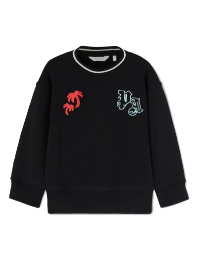 Palm Angels Kids' Palms-logo Appliqué Knit Sweater In Black