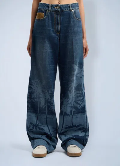 Palm Angels Palms Loose Denim Pants In Multi