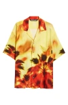 Palm Angels Abstract-print Notched-collar Shirt In Yellow Red