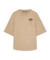 Palm Angels Beige Cotton T-shirt With Palm Print And Logo In Nude