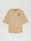 Palm Angels Beige Cotton T-shirt With Palm Print And Logo In 6161 Beige - Beige