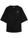 Palm Angels Blue Cotton T-shirt With Palm Print And Logo In Black