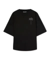 Palm Angels Blue Cotton T-shirt With Palm Print And Logo In Black