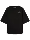Palm Angels Blue Cotton T-shirt With Palm Print And Logo In Schwarz