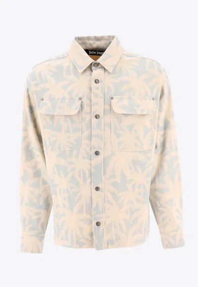 Palm Angels Palms Print Denim Jacket In Gold