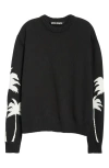 Palm Angels Black Sweater With Palms Motifs In Black - Off White