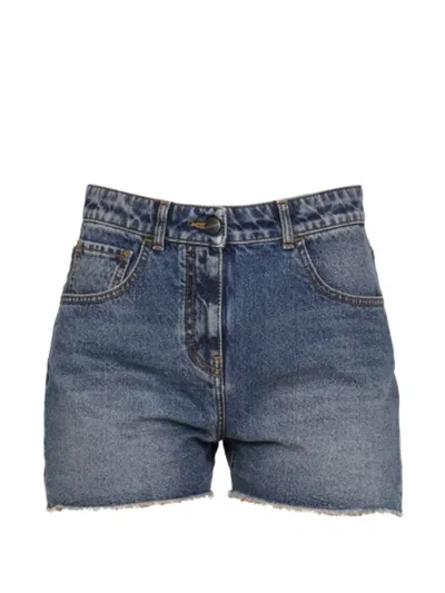 Palm Angels Palm-tree Frayed Shorts In Blue