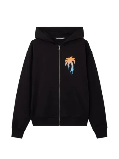 Palm Angels Palm-tree Print Zip-up Hoodie In Black