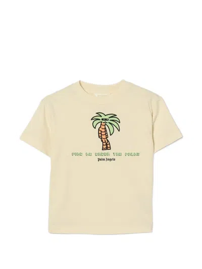 Palm Angels Kids' Palm-tree-print T-shirt In Neutral