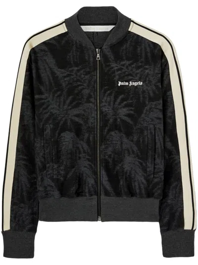 Palm Angels Pams-jacquard Zipped Sweater In 黑色