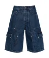 Palm Angels Indigo Monogram Workwear Denim Shorts In Blue