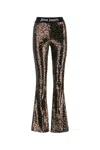 Palm Angels Logo Tape Sequins Flare Trousers In Brownbla