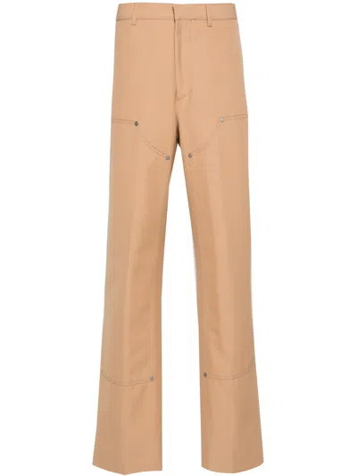 Palm Angels Pa Embroidered Workwear Trousers In Beige