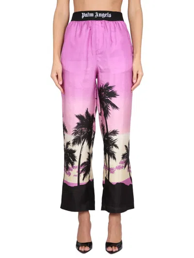 Palm Angels Pants With Sunset Print In Purple