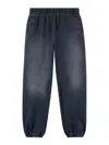 Palm Angels Washed Cotton Wide Trousers For Men In Black
