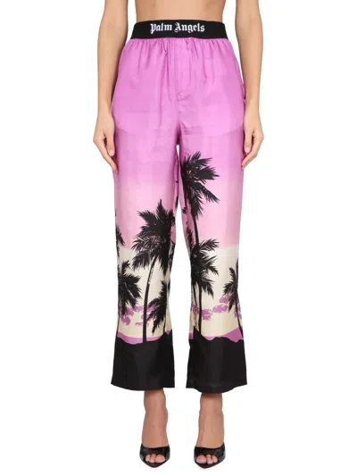 Palm Angels Pants With Sunset Print In Purple