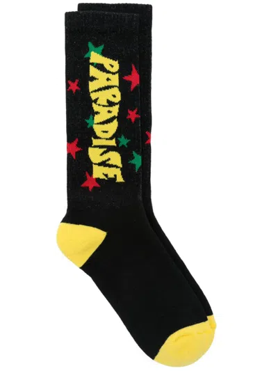 Palm Angels Paradise Socks In 1018 Black - Yellow
