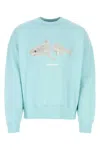 Palm Angels Broken Shark Cotton Sweatshirt In Light Blue