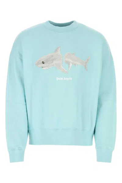 PALM ANGELS PALM ANGELS PASTEL LIGHT BLUE COTTON SWEATSHIRT